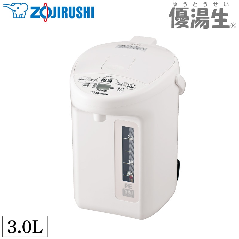 象印 マホービン VE電気まほうびんCV-TF30-WA ホワイト 優湯生 魔法瓶 3.0L 魔法びん 電気ポット 転倒湯もれ防止 空焚き防止 ZOJIRUSHI