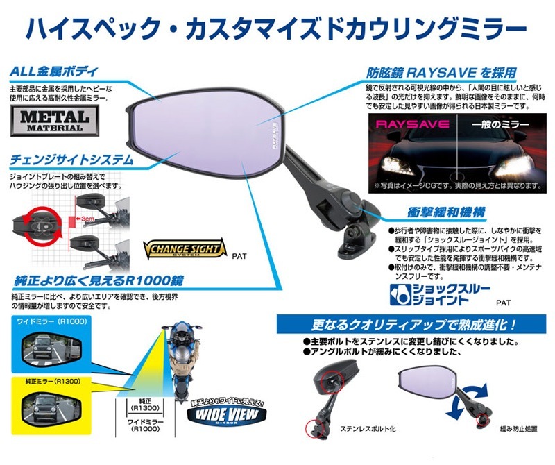 タナックス ナポレオン カウリングミラー14 ブラック NC-004 バイク