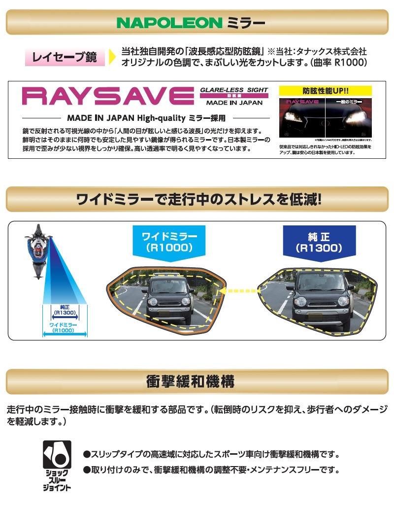 タナックス ナポレオン カウリングミラー14 ブラック NC-004 バイク