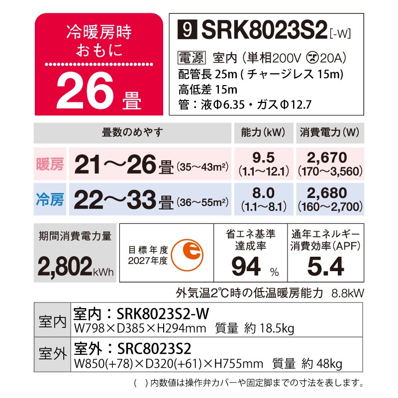 ��ɩ�Ź� �롼�२������ ��� 26���� �ӡ��С��������� SRK8023S2-W 8.0kw S���꡼�� ñ��200V SRK8023S2W �ե����󥹥Ρ� ����դ��������̤Ǥ� MITSUBISHI