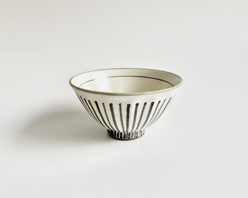 面取白化粧十草飯碗 黒（大）