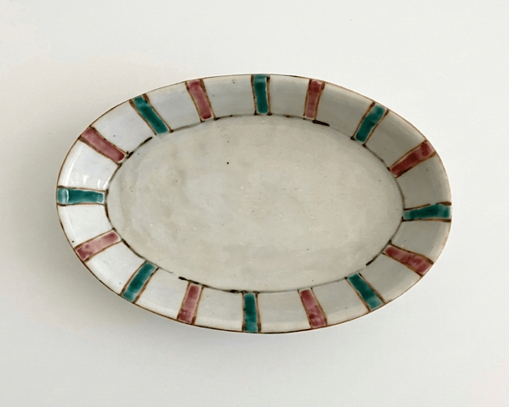 中尾万作 桃緑とくさ楕円深皿