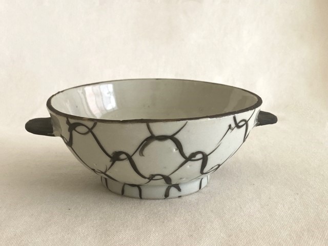 中尾万作 黒あみ耳付スープカップ