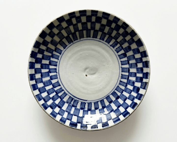 中尾万作 染付江戸格子7寸皿