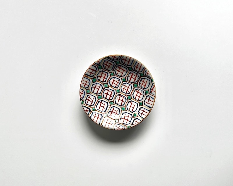 中尾万作 色絵井桁文小皿