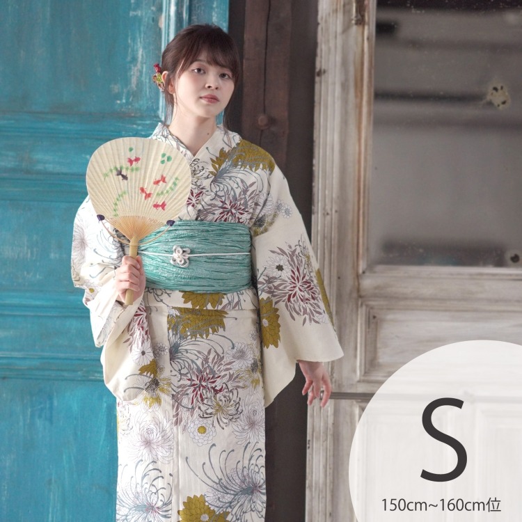 utatane 浴衣3点セット（S） 高級変わり織り 古典柄 レトロ アンティーク系 糸菊 きなり系|浴衣（ゆかた）|レディース