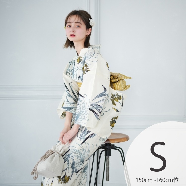 utatane 浴衣3点セット（S） 高級変わり織り しっとり大人系 菖蒲と糸菊 きなり系|浴衣（ゆかた）|レディース