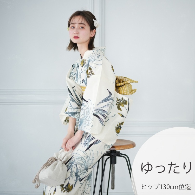 utatane 浴衣3点セット（3L） 高級変わり織り しっとり大人系 菖蒲と糸菊 きなり系|浴衣（ゆかた）|レディース