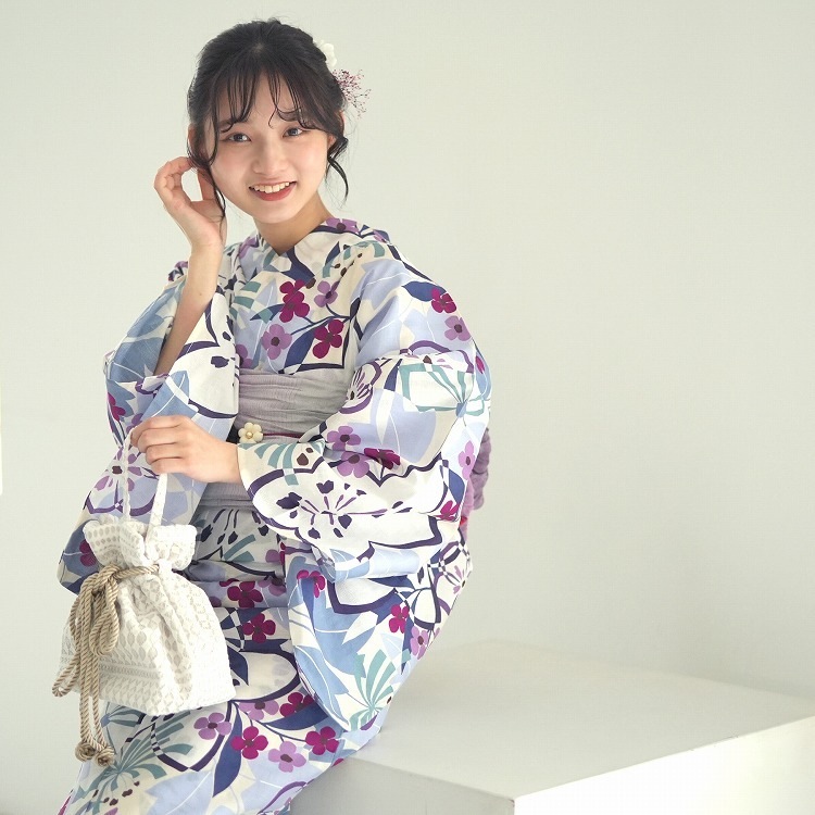 浴衣3点セット（F） 高級変わり織り レトロモダン系 桜 マルチ系|浴衣（ゆかた）|レディース