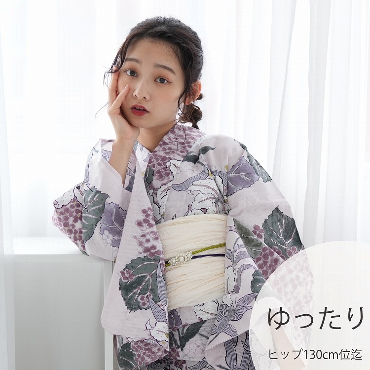 utatane 浴衣3点セット（3L） 高級変わり織り 古典柄 レトロ アンティーク系 紫陽花 ピンク系|浴衣（ゆかた）|レディース