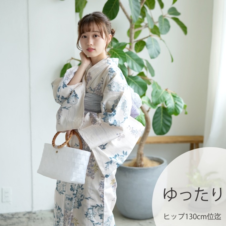 utatane 浴衣3点セット（3L） 高級変わり織り 古典柄 レトロ アンティーク系 花 ベージュ系|浴衣（ゆかた）|レディース