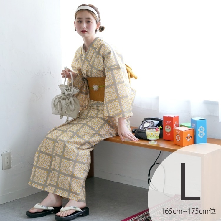 ニコアンティーク×アデリアレトロ 浴衣3点セット（TL） 国内染色 古典柄 レトロ アンティーク系 花ざかり ライトグレー系|浴衣（ゆかた）|レディース
