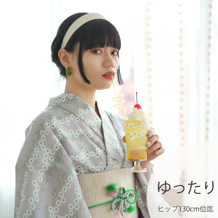 ニコアンティーク×アデリアレトロ 浴衣3点セット（3L） 国内染色 古典柄 レトロ アンティーク系 ラプソディー ラベンダー|浴衣（ゆかた）|レディース