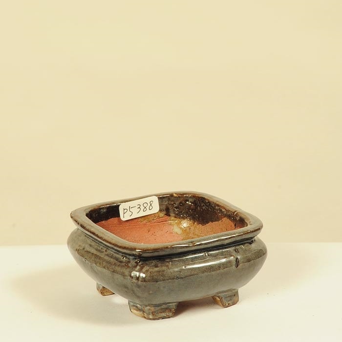 盆栽鉢 常滑 秀峰 小型 長辺 約18cm 変形 丸鉢 緑釉 釉薬 現品