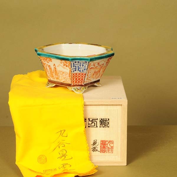 九谷　福美　絵鉢　盆栽鉢 楽天市場】【中古】盆栽鉢 九谷 福美 小型 長辺 約12.5cm 丸鉢 色絵 花