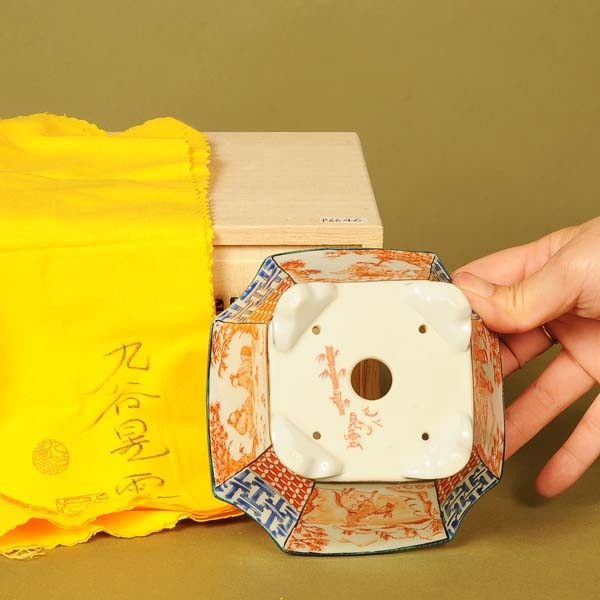鉢：九谷晃雲 賢人図隅入正方鉢 12.0cm 【現】*資材 | 盆栽鉢・水盤