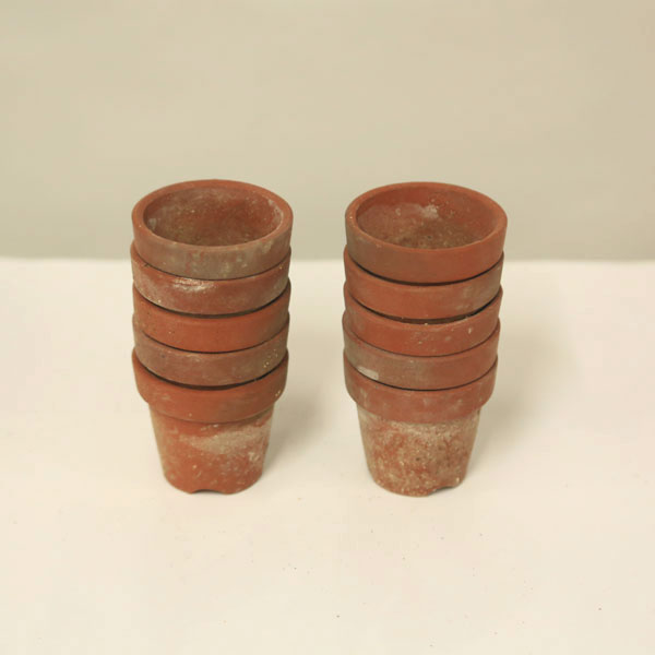 鉢：【中古】 国産素焼き鉢 朱温 2号深 10個セット*資材