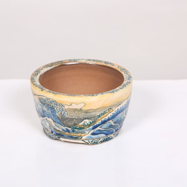 陶翠　やや大きめ　盆栽鉢 楽天市場】【中古】盆栽鉢 陶翠造 小型 長辺 約15.4cm 楕円鉢 外縁 絵