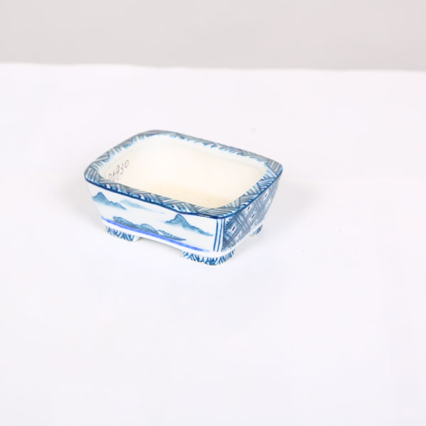 盆栽鉢 祥石 染付 竹林月夜山水図 小品鉢 高9.3cm 幅6.8cm 【公式通販】