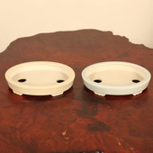 小品盆栽鉢　盆栽鉢　佑泉 中古】盆栽鉢 平安佑泉 小鉢 長辺 約9.5cm 長方鉢 赤絵 山水図