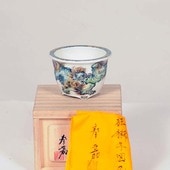 「亦盆栽」春嘉 赤絵蟹図 八角鉢 小品盆栽鉢