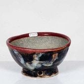 越前文山☆彩色☆竹箕形鉢☆盆栽・山野草