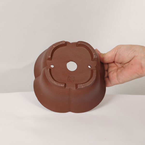 ◆美品 1970年頃◆常滑鉢 柴田馨山作 円花形 南蛮 茶色の烏泥 和鉢/盆栽鉢 ◇美品 1970年頃◇常滑鉢 柴田馨山作 花形 南蛮 茶色の