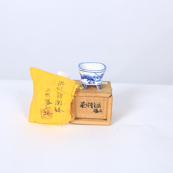 上州勝山 染付 盆栽鉢 小鉢 現代小鉢：上州勝山 足付正方鉢【現品】*3.5cm katuyama | すべての