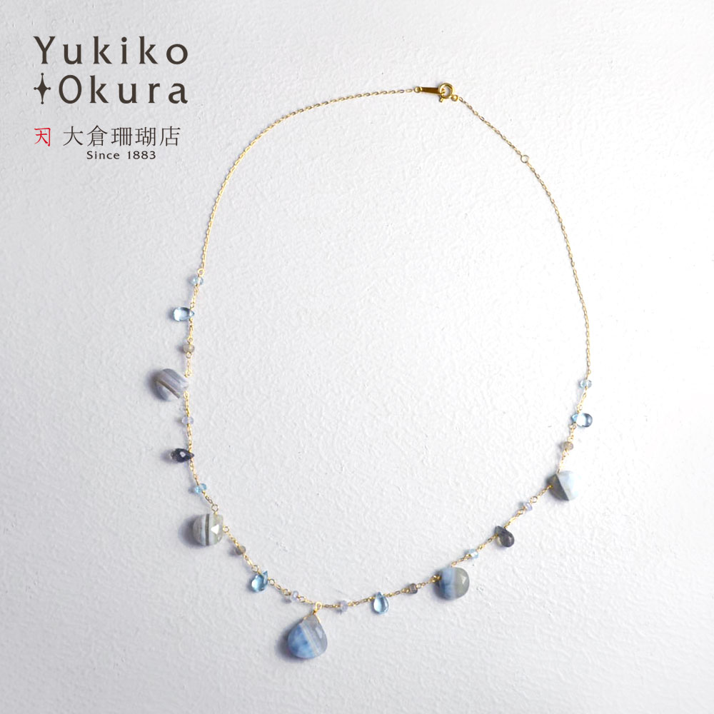 K18・バンデットアゲイト・ラブラドライト・ブルーカルセドニーネックレス