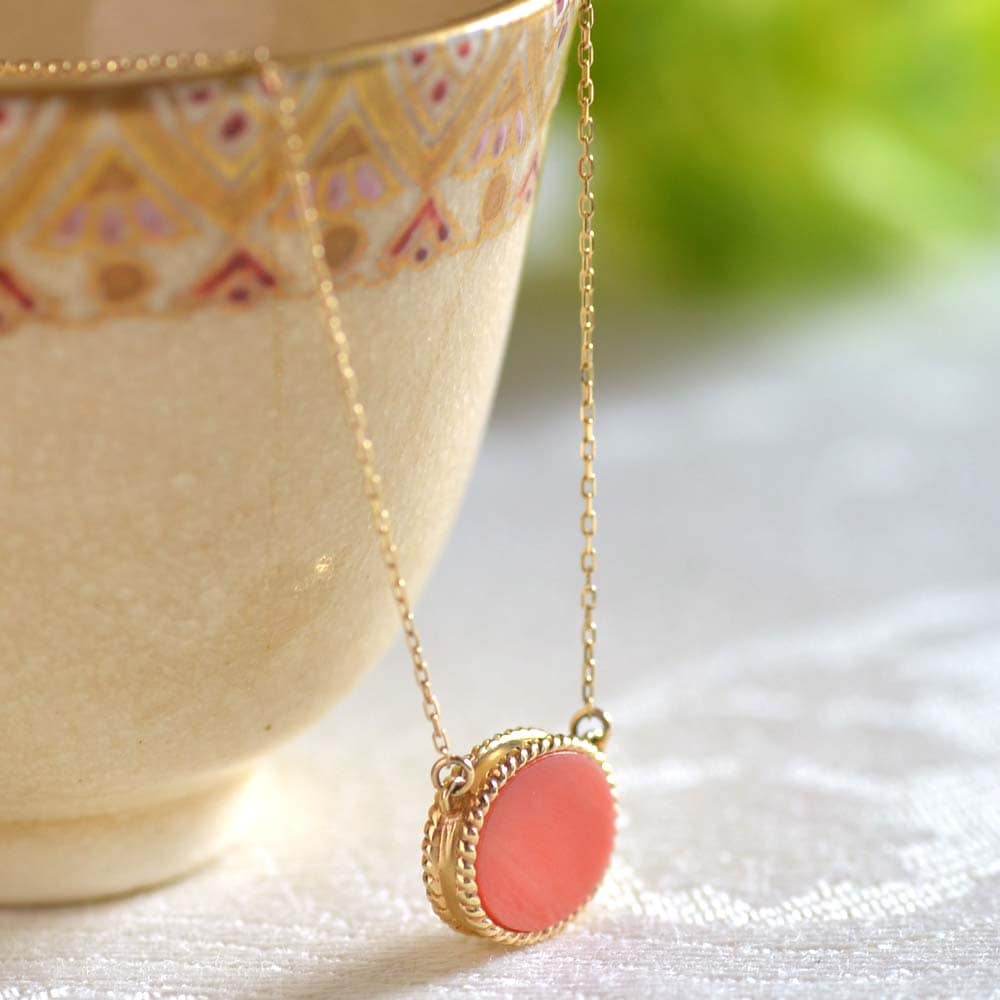 K10 モモイロ珊瑚 スラブ ペンダントネックレス