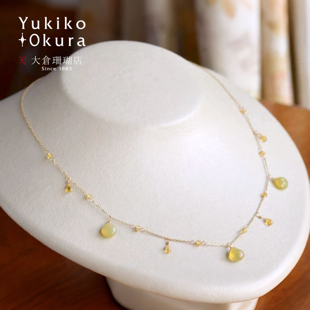 Ｋ18イエローカルセドニー・サファイアステーションネックレス