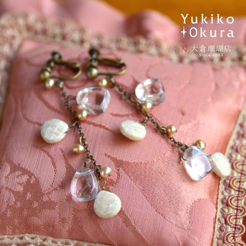 リバーストーン・クォーツ・淡水パールロングイヤリングピアス