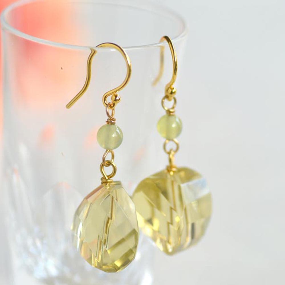 SVレモンクォーツツイストカット・サーペンチンイヤリング・ピアス