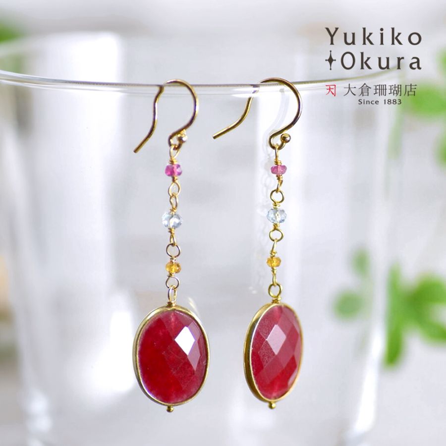 オーバルルビーカラーストーンロングイヤリング・ピアス