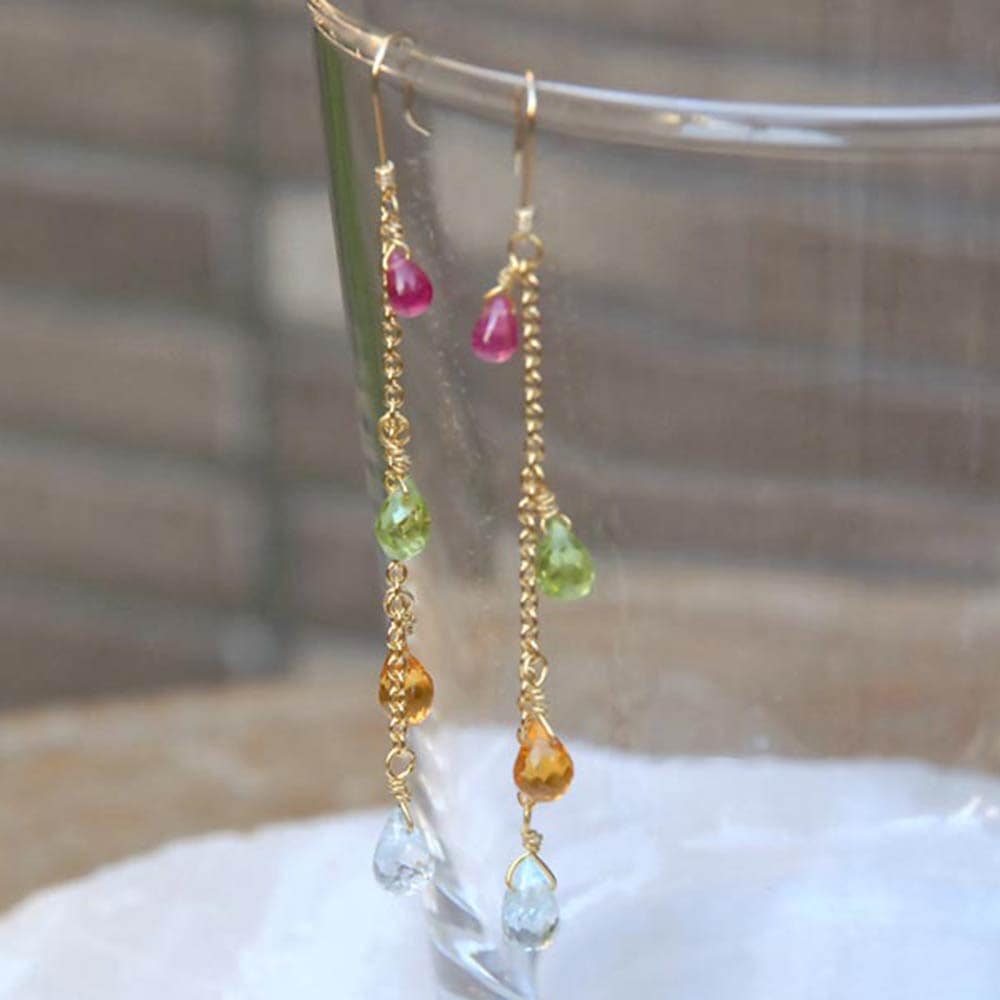アクアマリン シトリン ペリドット ルビー ロング イヤリング  ピアス
