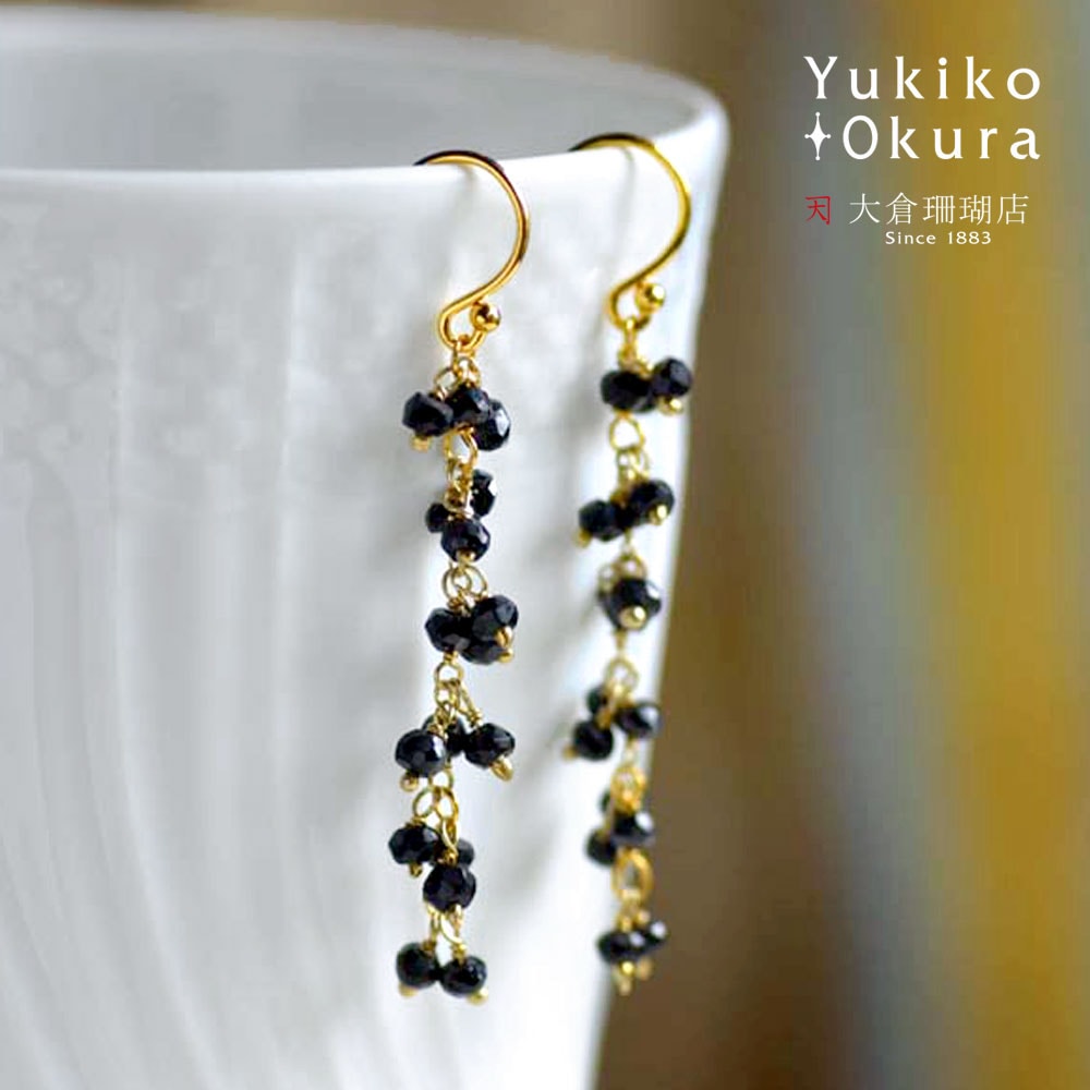 ブラックスピネル フリンジ イヤリング  ピアス
