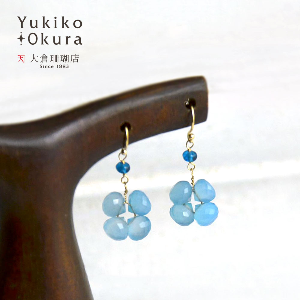 K18 ブルーカルセドニー 4ケつき アパタイト ピアス