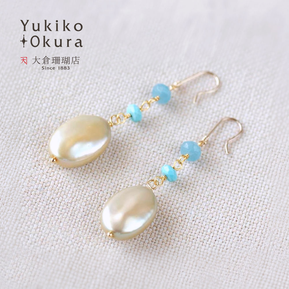 淡水パール オーバル ロング イヤリング ピアス