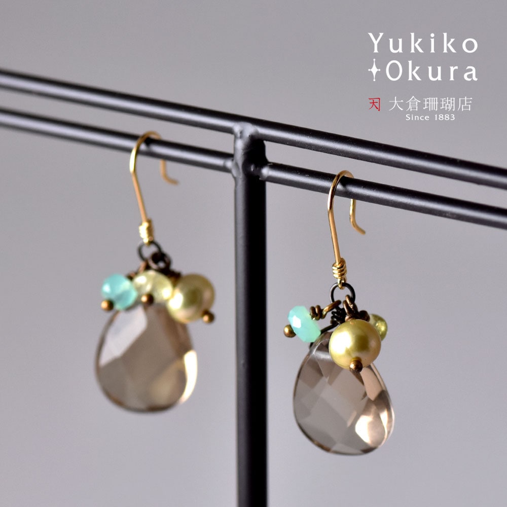 スモーキークォーツ ドロップ イヤリング ピアス