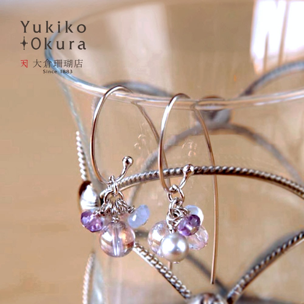 淡水パール パープルストーン フック ピアス