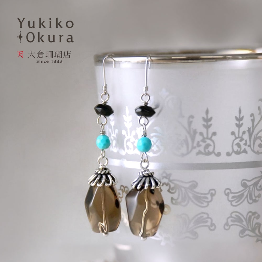 スモーキー ハウライトターコイズ ロング イヤリング ピアス