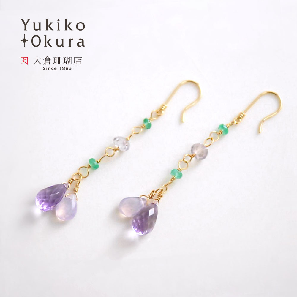 K18 アメシスト パープルクォーツ ロング ピアス
