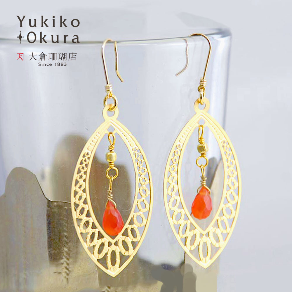 在庫限り！カーネリア 透かし マーキス ピアス