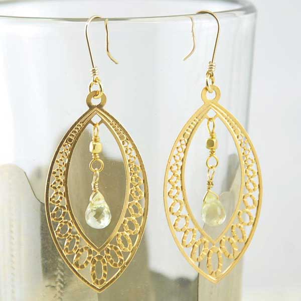 在庫限り！レモンクォーツ 透かし マーキス ピアス