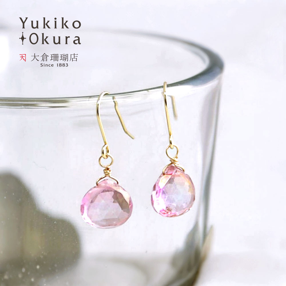 K18 ピンククォーツ ハートカット イヤリング ピアス