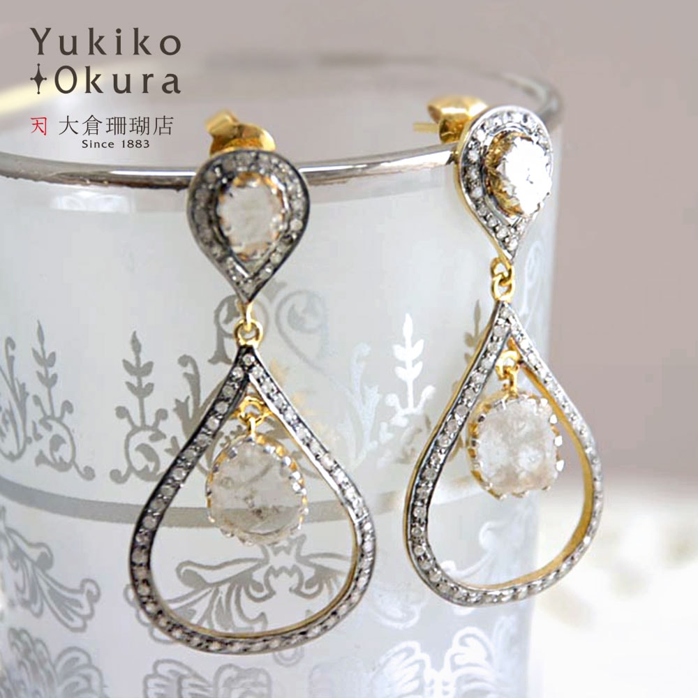 シルバー925 ダイヤ ビッグ ドロップ フープ ピアス