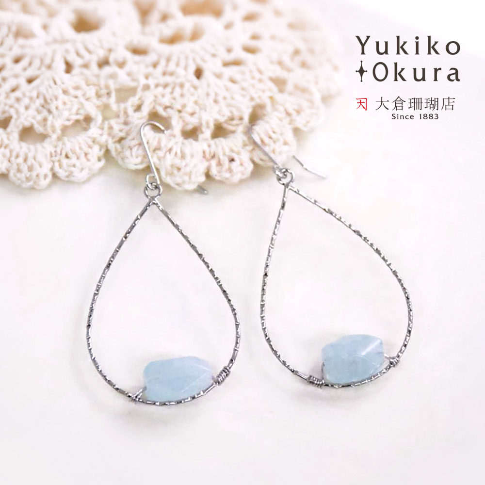 シルバー925 ドロップフープ アクアマリン イヤリング ピアス