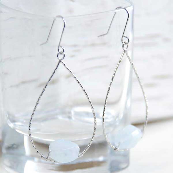 シルバー925 ドロップフープ アクアマリン イヤリング ピアス