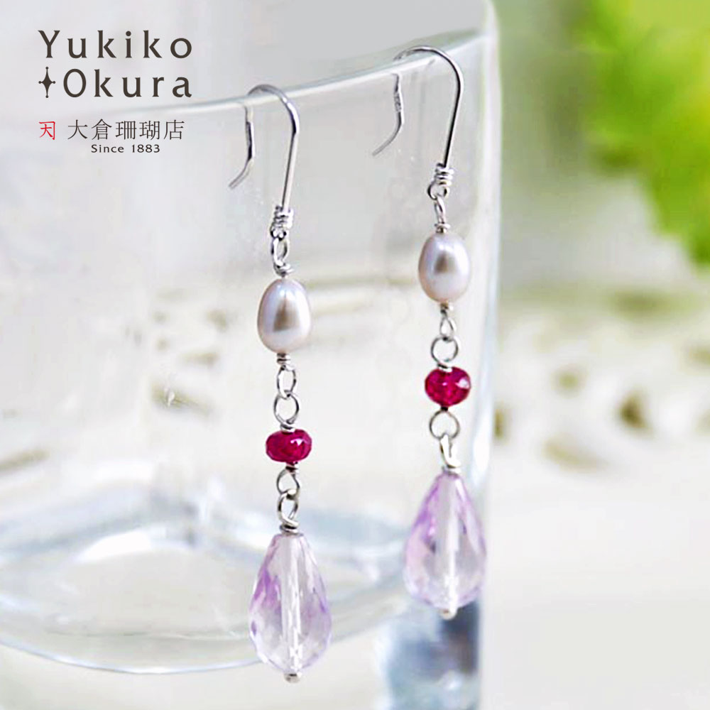シルバー925 アメシスト ルビー パール イヤリング ピアス