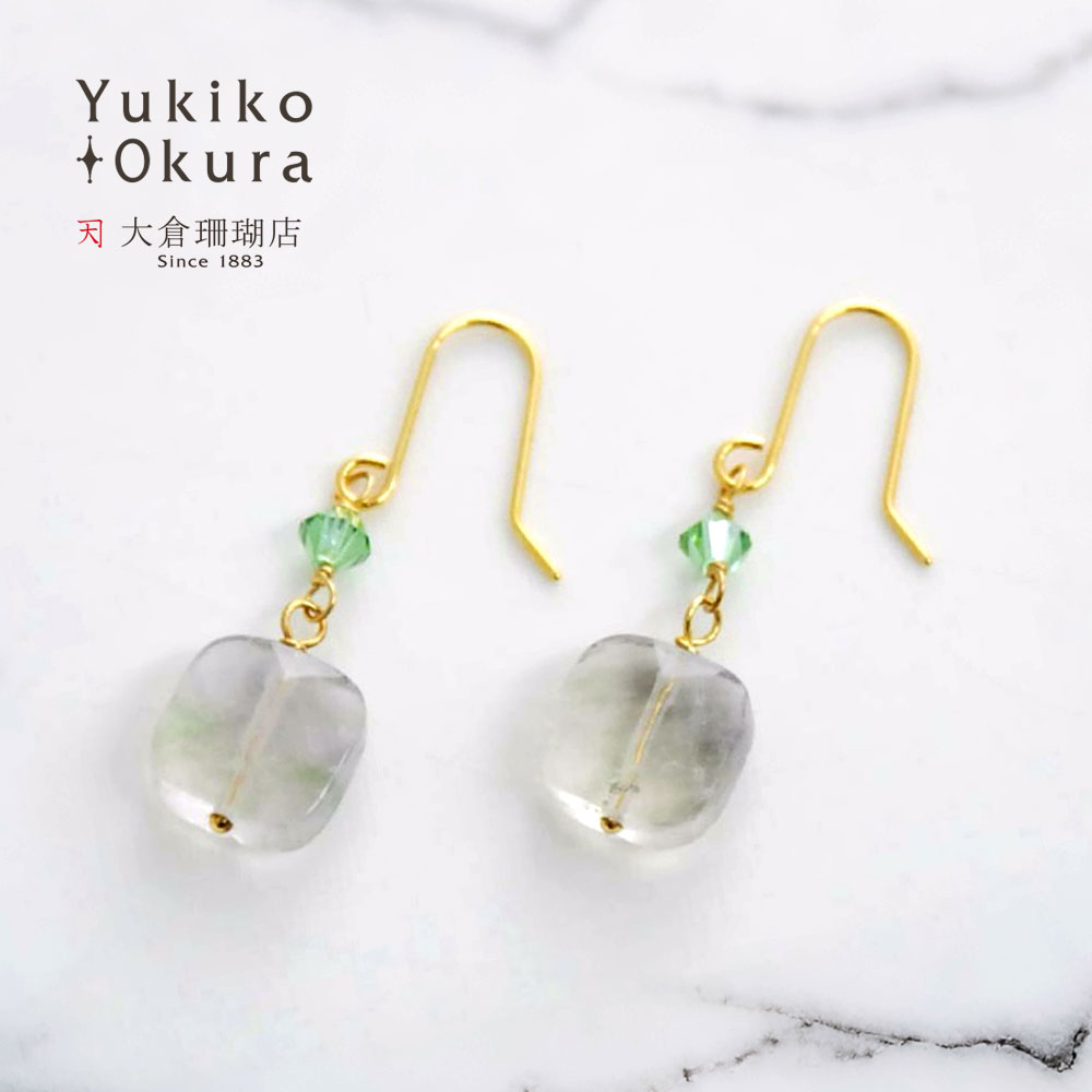 ライトグリーンフローライト スクエア ピアス